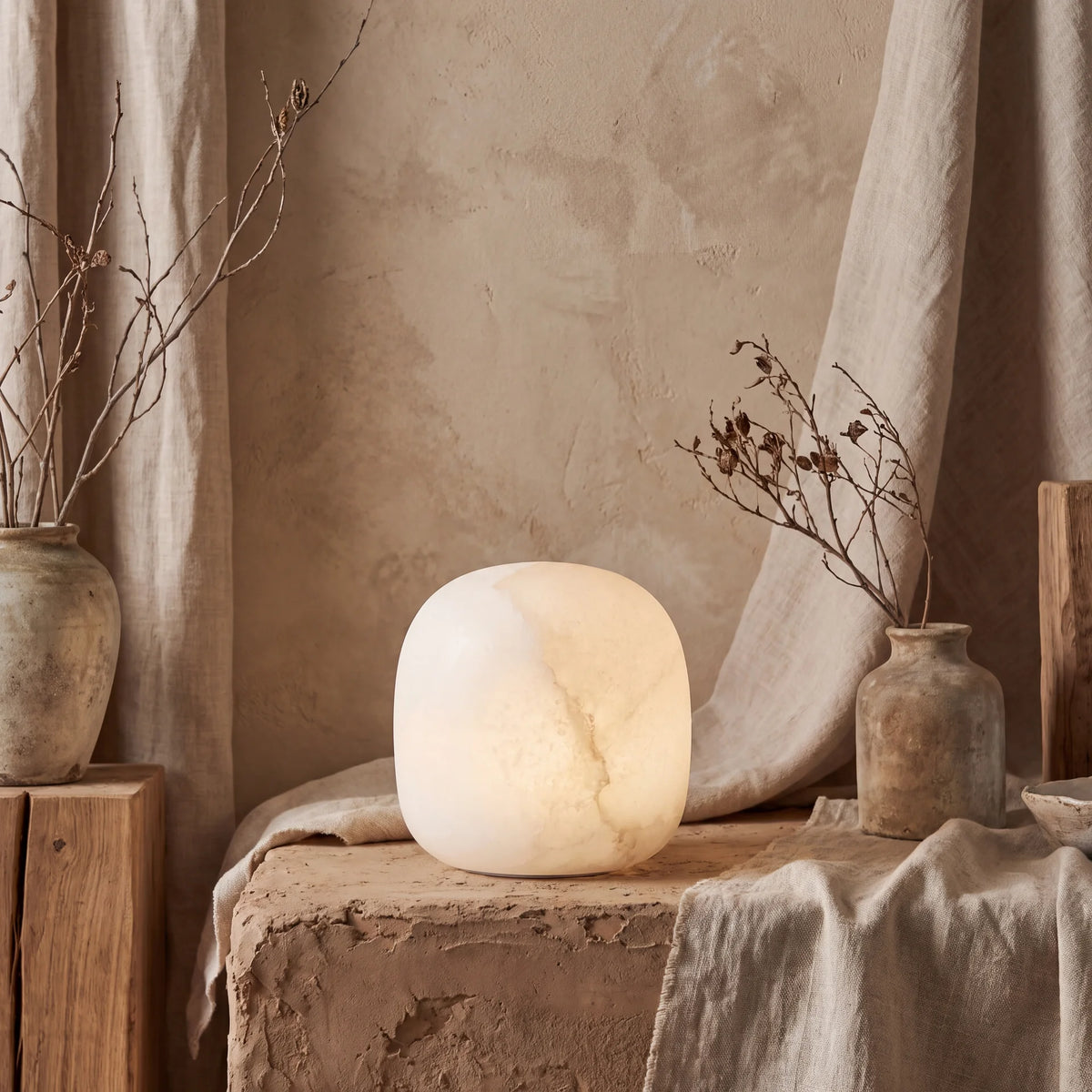 蛍 Hotaru · Firefly - Alabaster lamp, pebble, size S