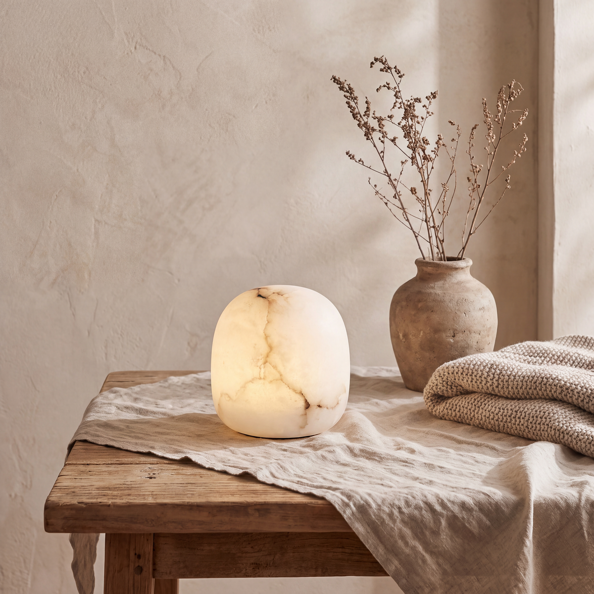 蛍 Hotaru · Firefly - Alabaster lamp, pebble, size S