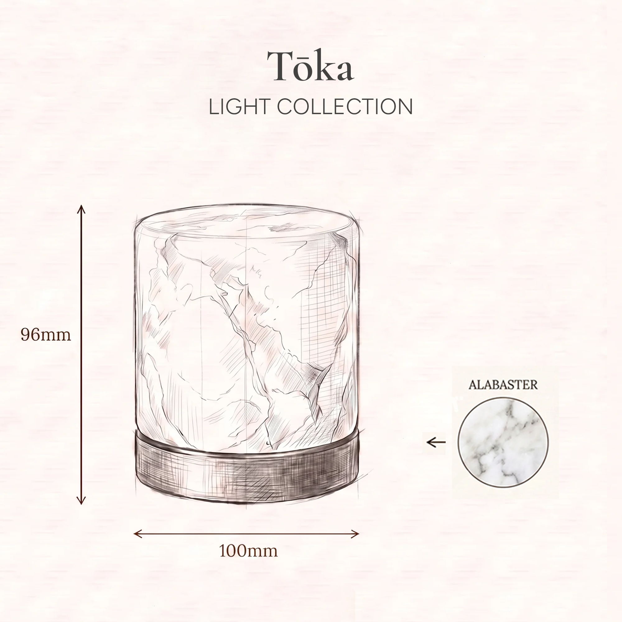 灯火 Tōka · Flame Light - Alabaster Lamp, cylinder, size M