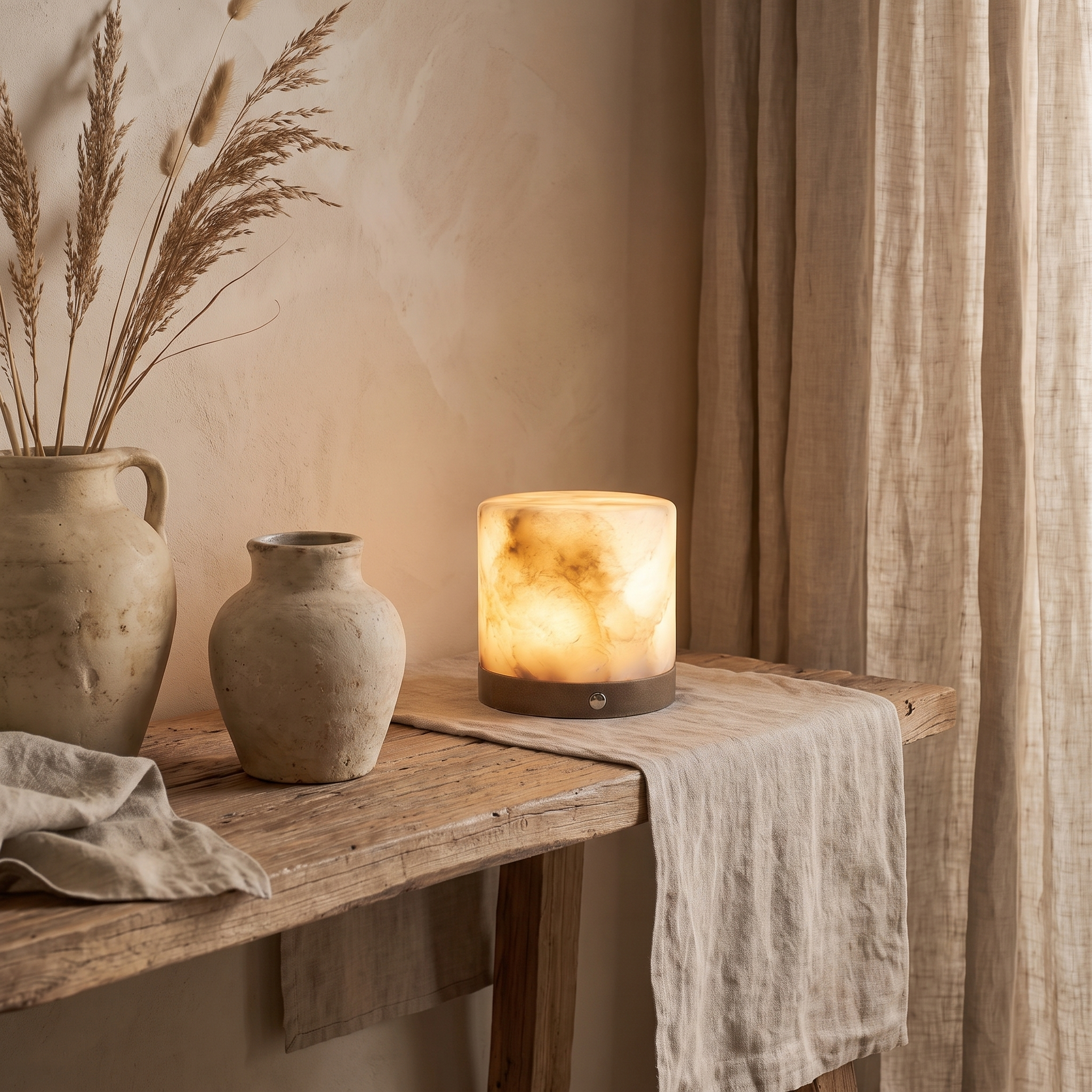 灯火 Tōka · Flame Light - Alabaster Lamp, cylinder, size M