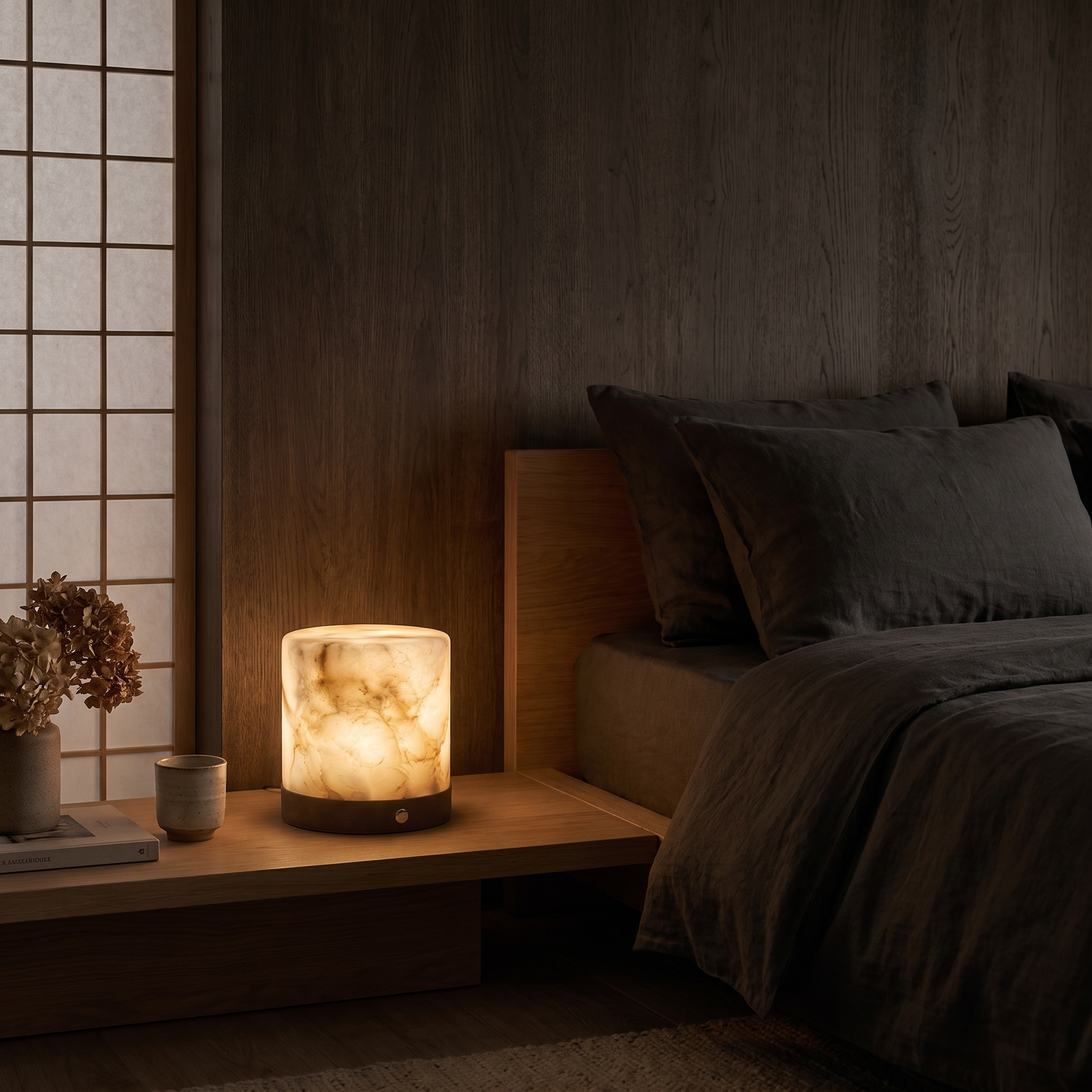 灯火 Tōka · Flame Light - Alabaster Lamp, cylinder, size M