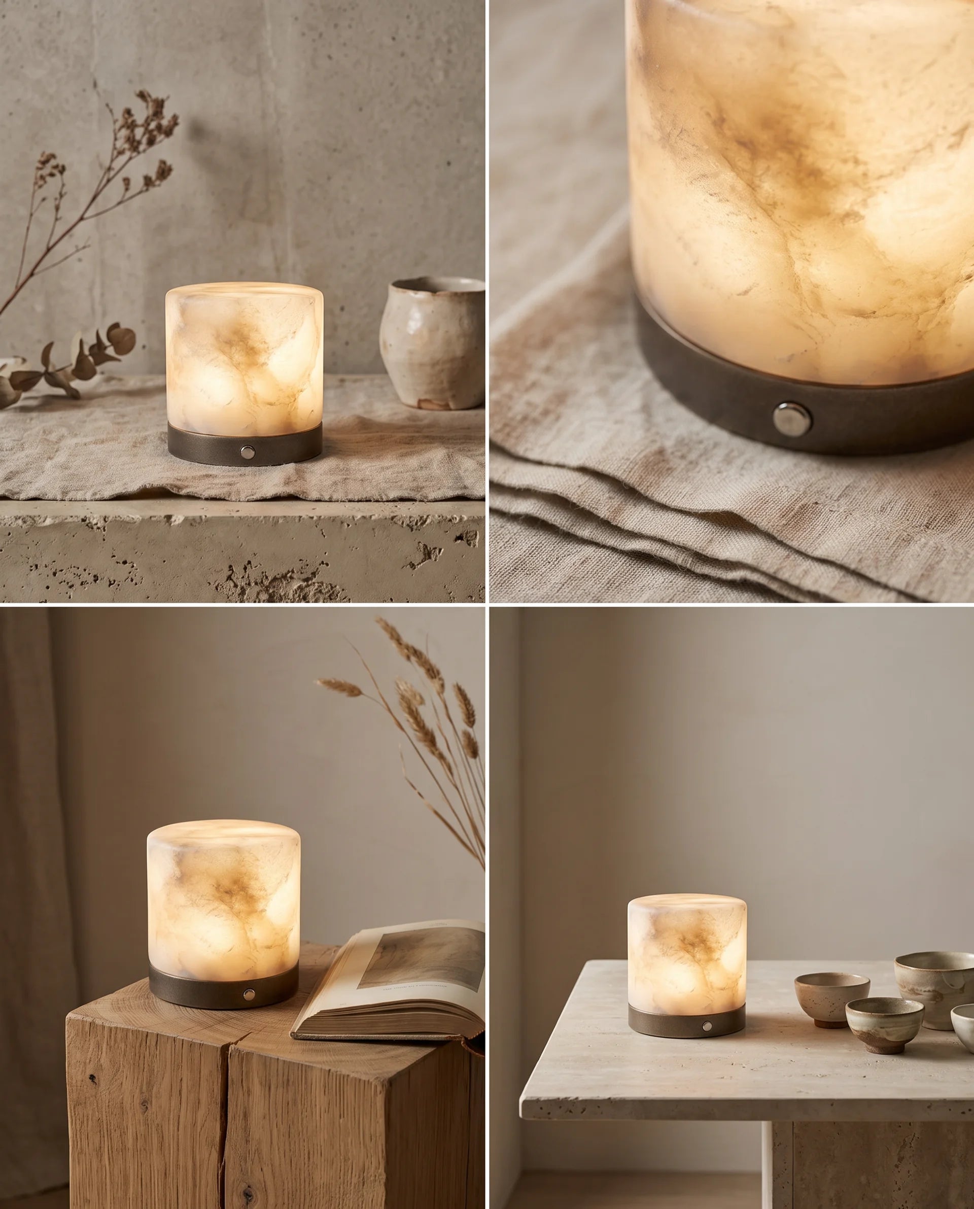灯火 Tōka · Flame Light - Alabaster Lamp, cylinder, size M