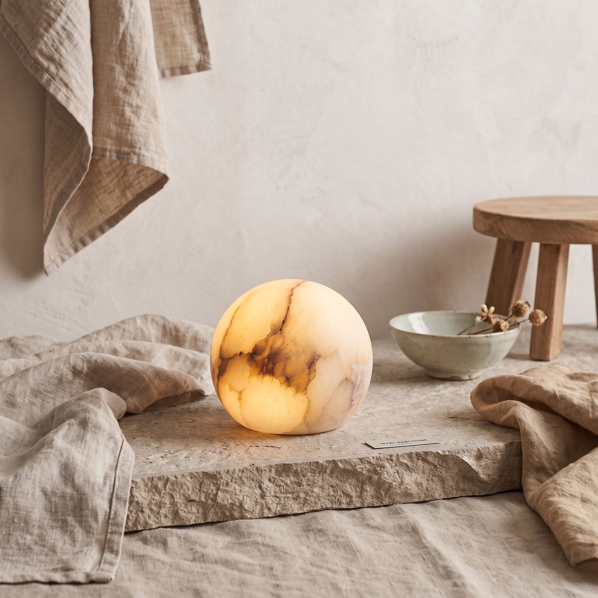 月 Tsuki · Moon - Lampa alabastrowa, kula, rozmiar S
